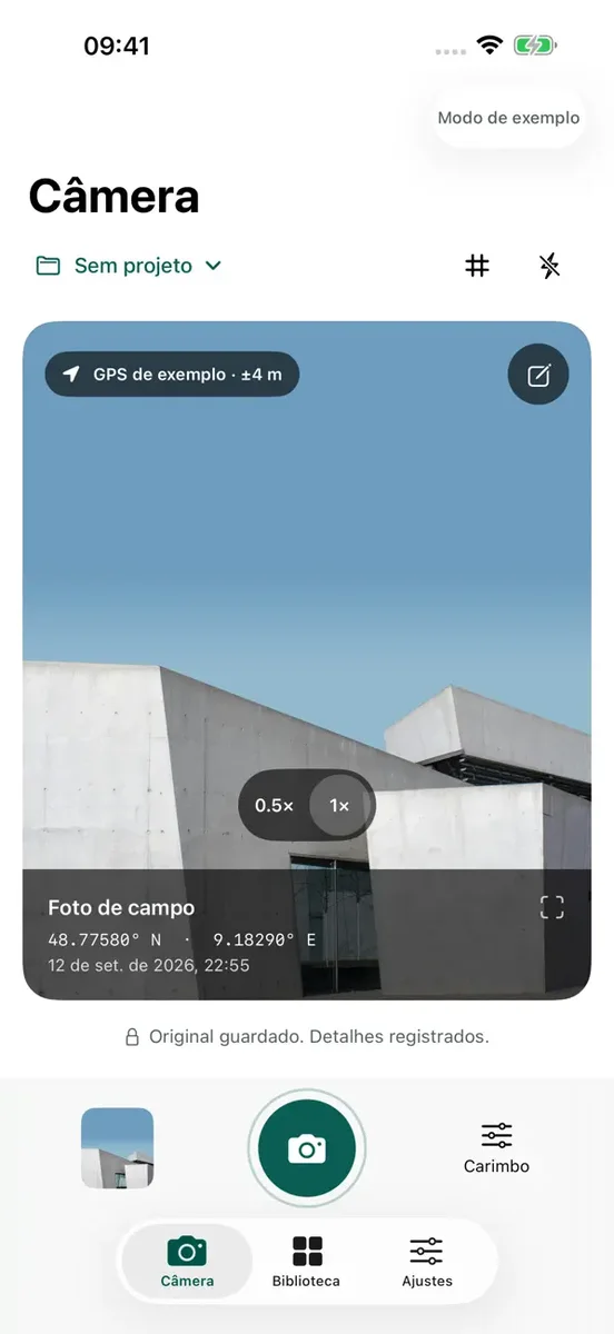 Câmera GPS do Fieldnote com precisão da localização e dados da captura