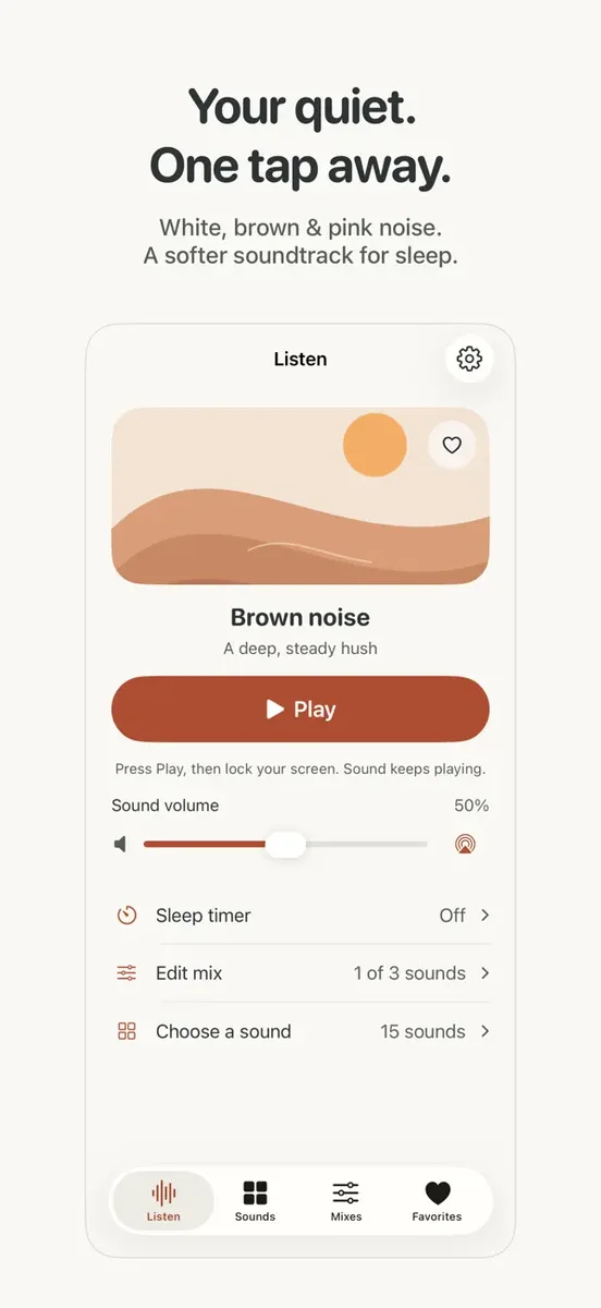 White Noise app playing a sound with timer controls